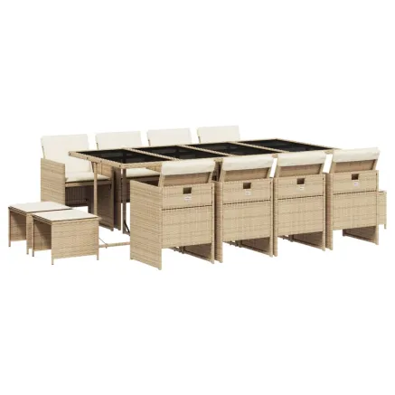 Ensemble à manger de jardin et coussins 13 pcs beige 2