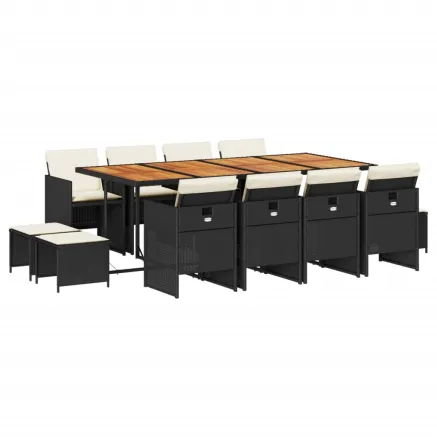 Ensemble à manger de jardin 13 pcs coussins noir résine tressée 2