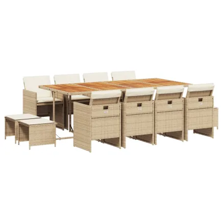 Ensemble à manger de jardin et coussins 13 pcs beige 2