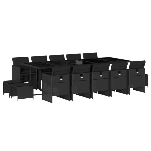 Ensemble à manger de jardin 15 pcs coussins noir résine tressée