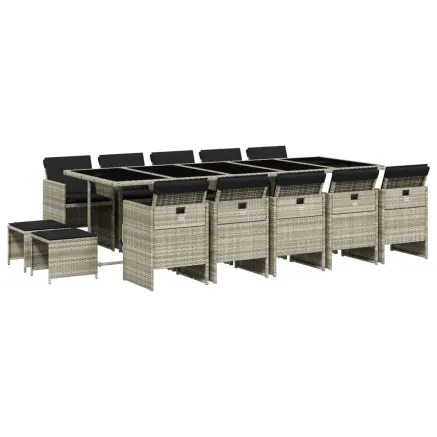 Ensemble à manger de jardin et coussins 15 pcs gris clair rotin 2