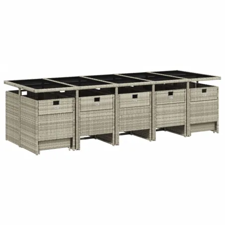 Ensemble à manger de jardin et coussins 15 pcs gris clair rotin