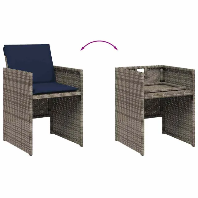 Ensemble à manger de jardin 15 pcs coussins gris résine tressée