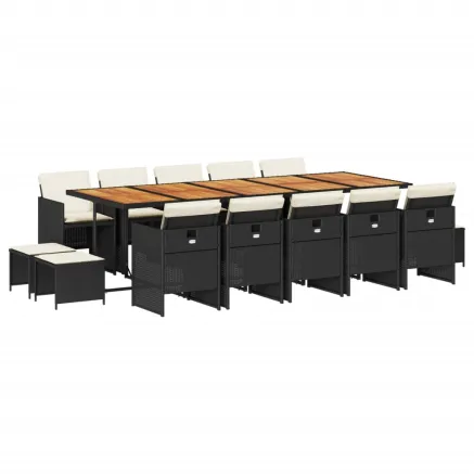 Ensemble à manger de jardin 15 pcs coussins noir résine tressée 2