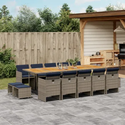 Ensemble à manger de jardin 15 pcs coussins gris résine tressée