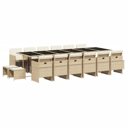 Ensemble à manger de jardin et coussins 17 pcs beige 2