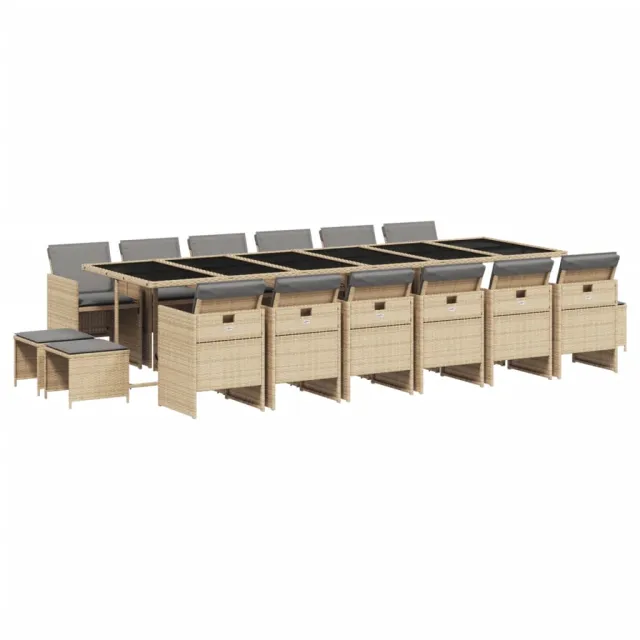 Ensemble à manger de jardin et coussins 17 pcs mélange beige