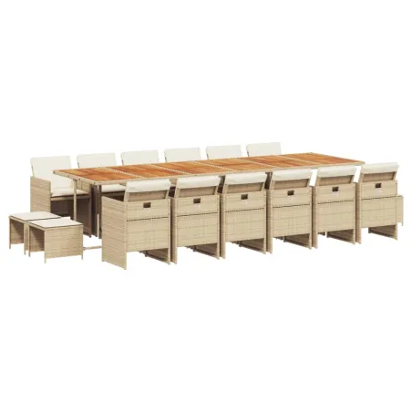 Ensemble à manger de jardin et coussins 17 pcs beige