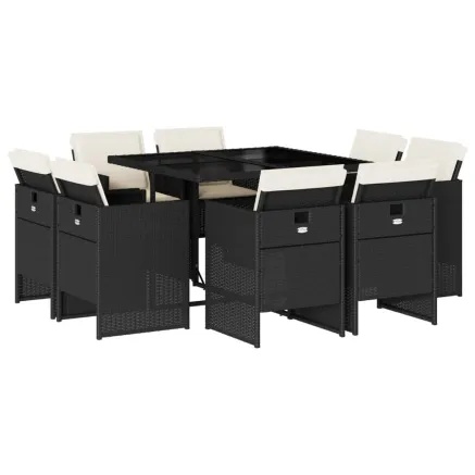 Ensemble à manger de jardin 9pcs coussins noir résine tressée 2