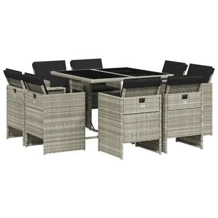 Ensemble à manger de jardin et coussins 9 pcs gris clair rotin 2