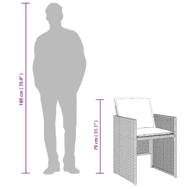 Ensemble à manger de jardin et coussins 9 pcs gris clair rotin