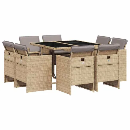 Ensemble à manger de jardin et coussins 9 pcs mélange beige 2