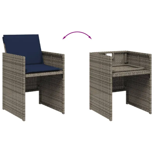 Ensemble à manger de jardin 9 pcs coussins gris résine tressée