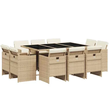 Ensemble à manger de jardin et coussins 11 pcs beige poly rotin 2