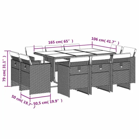 Ensemble à manger de jardin et coussins 11 pcs mélange beige