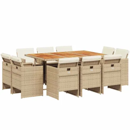 Ensemble à manger de jardin et coussins 11 pcs beige poly rotin 2