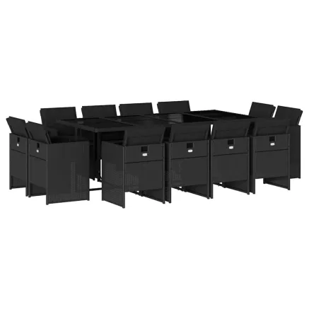 Ensemble à manger de jardin 13 pcs coussins noir résine tressée 2
