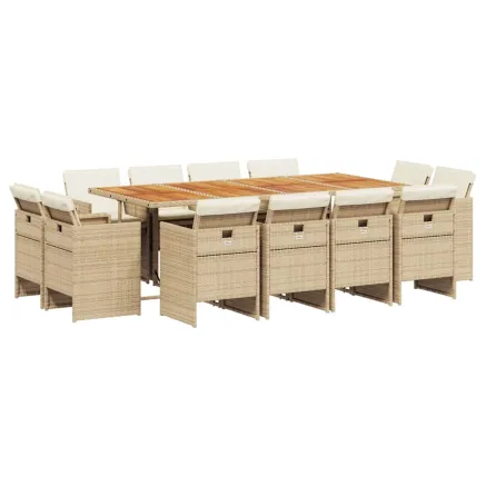 Ensemble à manger de jardin et coussins 13 pcs beige 2