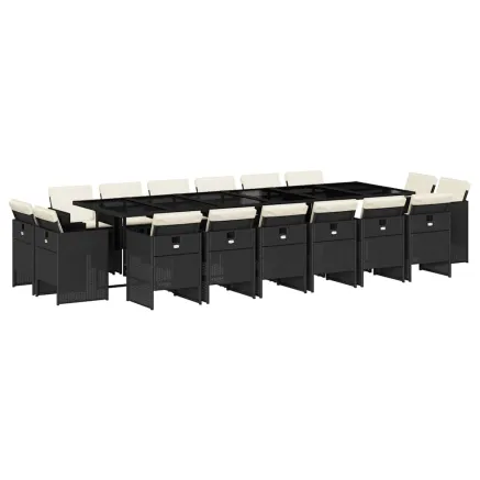 Ensemble à manger de jardin 17 pcs coussins noir résine tressée 2