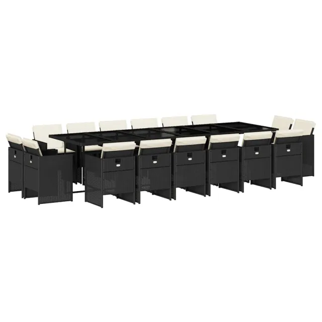 Ensemble à manger de jardin 17 pcs coussins noir résine tressée