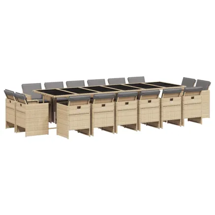 Ensemble à manger de jardin et coussins 17 pcs mélange beige 2