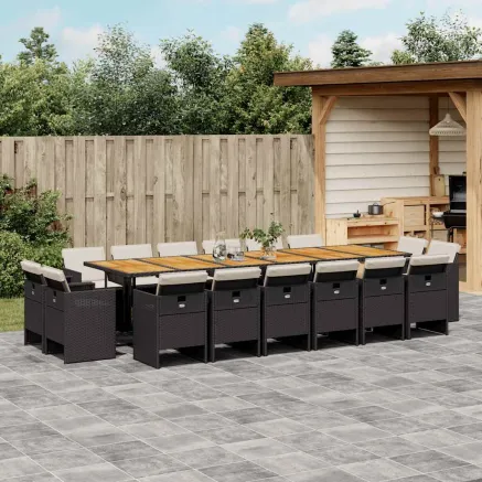 Ensemble à manger de jardin 17 pcs coussins noir résine tressée