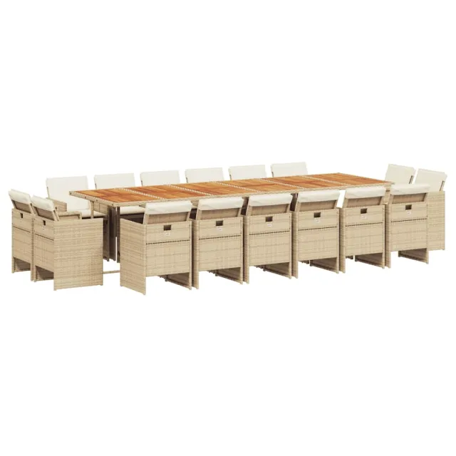 Ensemble à manger de jardin et coussins 17 pcs beige