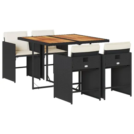 Ensemble à manger de jardin coussins 5pcs Noir Résine tressée 2