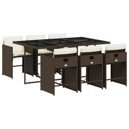 Ensemble à manger de jardin et coussins 7 pcs marron rotin 2