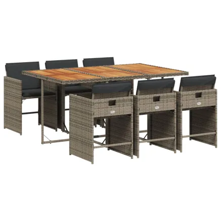 Ensemble à manger de jardin et coussins 7 pcs gris rotin 2
