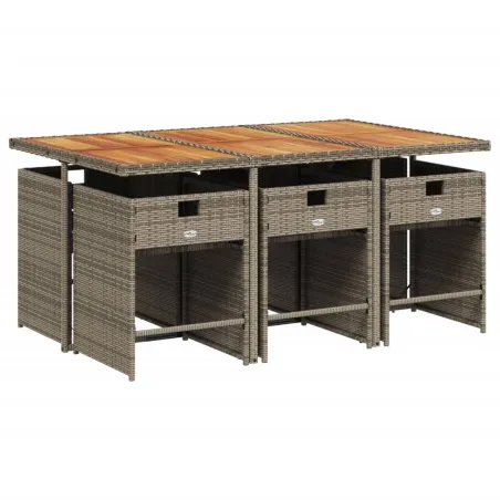 Ensemble à manger de jardin et coussins 7 pcs gris rotin