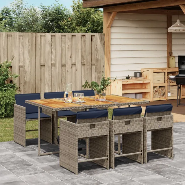 Ensemble à manger de jardin 7 pcs coussins gris résine tressée