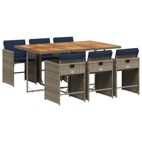 Ensemble à manger de jardin 7 pcs coussins gris résine tressée