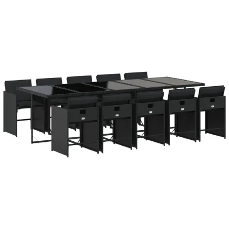 Ensemble à manger de jardin 11 pcs coussins noir résine tressée