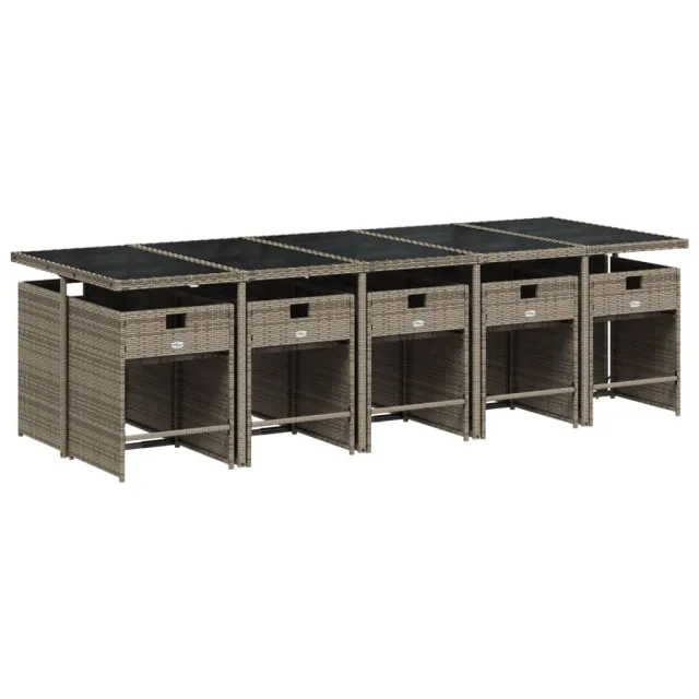 Ensemble à manger de jardin 11 pcs coussins gris résine tressée