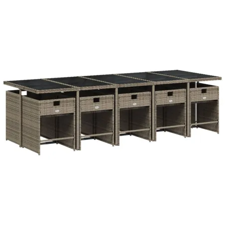 Ensemble à manger de jardin 11 pcs coussins gris résine tressée