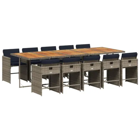 Ensemble à manger de jardin 11 pcs coussins gris résine tressée