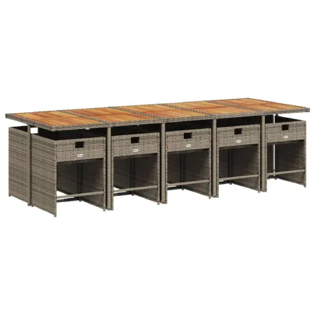 Ensemble à manger de jardin 11 pcs coussins gris résine tressée