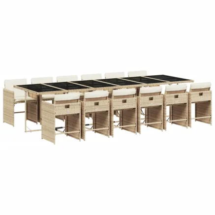 Ensemble à manger de jardin et coussins 13 pcs beige 2