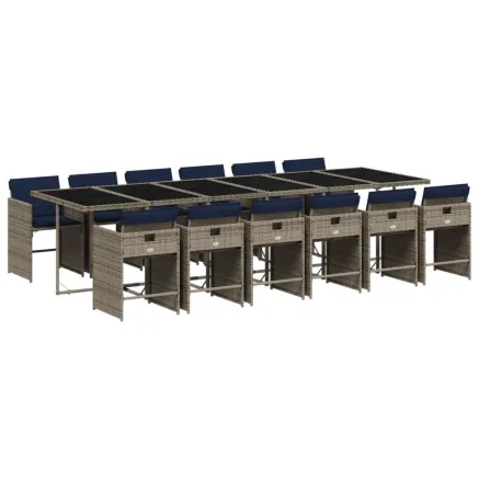 Ensemble à manger de jardin avec coussins 13 pcs résine tressée 2