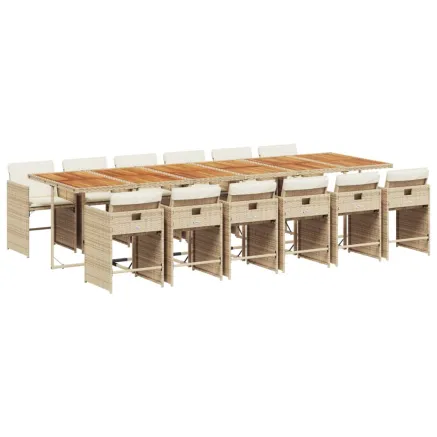 Ensemble à manger de jardin et coussins 13 pcs beige 2