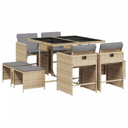 Ensemble à manger de jardin et coussins 9 pcs mélange beige 2