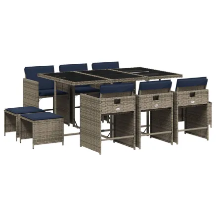 Ensemble à manger de jardin 11 pcs coussins gris résine tressée 2