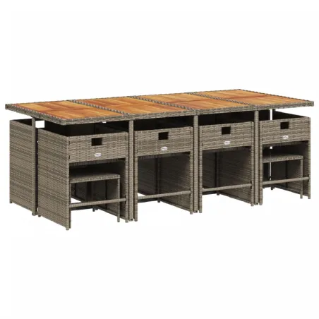 Ensemble à manger de jardin avec coussins 13 pcs résine tressée