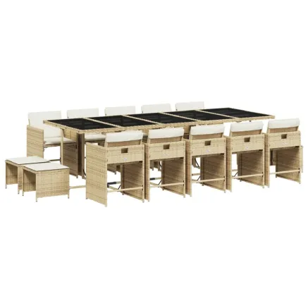 Ensemble à manger de jardin et coussins 15 pcs beige 2