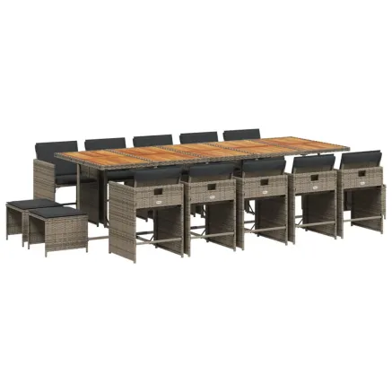 Ensemble à manger de jardin 15 pcs coussins gris résine tressée 2