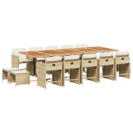 Ensemble à manger de jardin et coussins 15 pcs beige 2