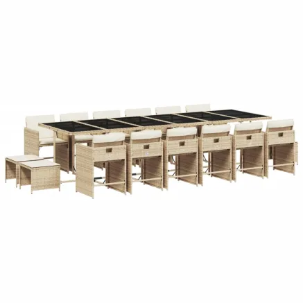 Ensemble à manger de jardin et coussins 17 pcs beige 2