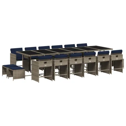 Ensemble à manger de jardin 17 pcs et coussins résine tressée 2
