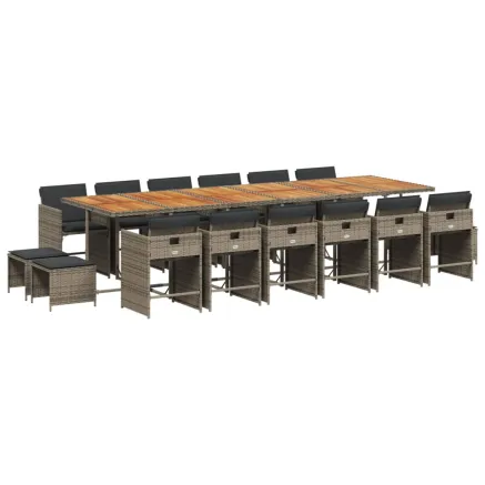 Ensemble à manger de jardin 17 pcs et coussins résine tressée 2